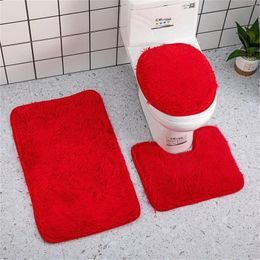 Pillow 3pc Bathroom Set Rug Mat Toilet Lid Cover Plain Solid Colour Bathmats Three Piece Of Minimalist S
