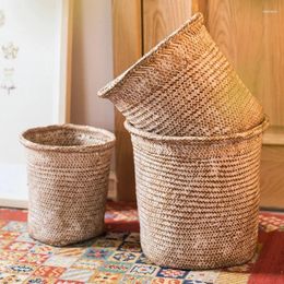 Vases Natural Straw Cylinder Decorative Flowerpot Flower Pot Coats Storage Basket Handmade Art American Style