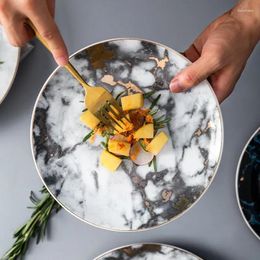 Plates Marbling Ceramic Dinner Plate Bone China Dish Nordic Creative Dishes And Household Pasta Dessert Tableware Platos De Cena