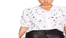 New autumn Equipment ladies 100 real silk star print blouses women EQ gold stamp gilding star two pockets long sleeve shirts3160194