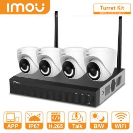 System Dahua Imou Video Security System Wireless NVR Kit Active Deterrence TwoWay Talk Outdoor Weatherproof Turret Wifi IP Camera Set