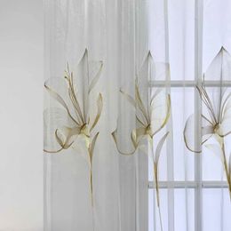 Simple And Luxurious Lily Embroidered Tulle For Living Room Balcony Bedroom French Window Home Decor HighQuality Sheer Curtain Sheer Curtains 240321