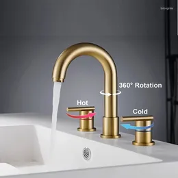 Bathroom Sink Faucets MTTUZK Minimalist Design Solid Brass Basin Faucet Deck Mounted 3 Hole Double Handle Cold Water Tap