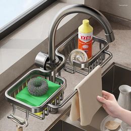 Kitchen Storage Aluminum Sink Drain Rack Bathroom Adjustable Faucet Shelf Sponge Soap Basket Towel Dishcloth Hanging Stand