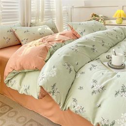 Bedding Sets Elegant Plant Flower Duvet Cover Bed Sheet For Adults And Kids Washed Cotton Soft Pillowcase Home Textiles Four-Piece Set