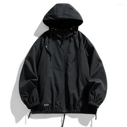Men's Jackets Windbreaker Zipper Hooded Jacket Black Loose Coats 2024 Spring Autumn Casual Outwear