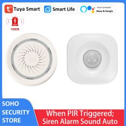 Detector Alexa Google Tuya Motion PIR Sensor Detector Triggered 100DB Siren Sound Alert Scare Off Burglers Home Alarm Security System Kit