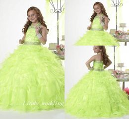 Green Princess Girl039s Pageant Dress Good Quality Organza Beaded Party Cupcake Flower Girl Pretty Dress For Little Kid1383448