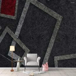 Wallpapers Milofi Custom Large Mural Wallpaper 3D Personality Black And White Red Square Stereo Background