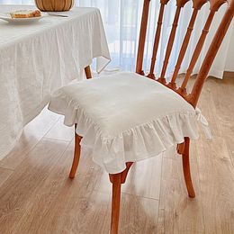 Pillow White Cotton Ruffles Chair Cover Flouncing Dinning Pat Decor Customizable Princess Frill Housse Home Decorations