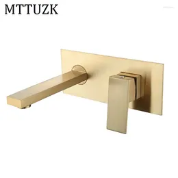 Bathroom Sink Faucets MTTUZK Brushed Gold Faucet Basin Wiht Panel And Embedded Box Tap Solid Brass Mixer