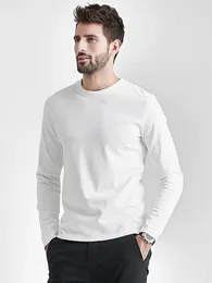 Men's Jackets American Style 300g Pure Cotton Solid Color Round Neck Bottom Shirt Spring Fashion Top White Long Sleeved T-shirt For Men