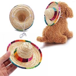 Dog Apparel 1PC Mini Pet Dogs Mexican Straw Hat Sombrero Cat Sun Colourful Hawaii Accessories Beach Costume Hats Party X0R0