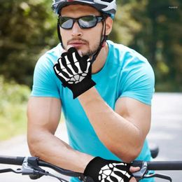 Cycling Gloves 2024 Unisex Adult Halloween Skeleton Skull Half Finger Glow In The Dark Fingerless Stretch Knitted Winter Mittens Glove