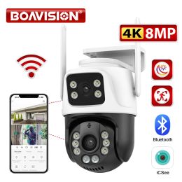 Cameras 8MP Wifi Camera PTZ Outdoor Human Detection Colour Night Vision Security Protection Dual lens and Dual Screen Surveillance Camera