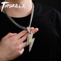 Necklaces TOPGRILLZ Large Lightning Bolt Pendant Necklace High Quality Bling Iced Out CZ Hip Hop Personalised Jewelry Gift For Men