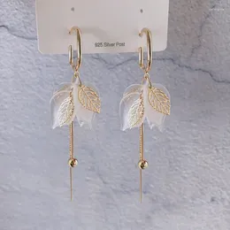 Dangle Earrings 2024 Arrival Acrylic Trendy Simple Leaf Long Tassel For Women Fashion Geometric Gold Color Metal Party