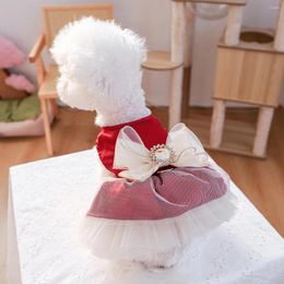 Dog Apparel 1PC Pet Clothing Cat Vest Red Wedding Dress Princess Belt Pulling Buckle Suitable For Small And Medium Dogs