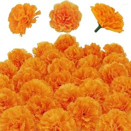 Decorative Flowers 30 Pcs Artificial Marigold Silk Cloth Marigolds Decoration Set Orange Carnation Decorations For Festival