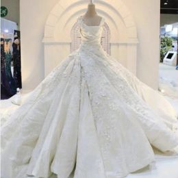 Dresses Vintage Ball Gown Wedding Dresses Square Lace Appliques Sequins Cathedral Train Wedding Gowns Satin High Quality Customised Bridal