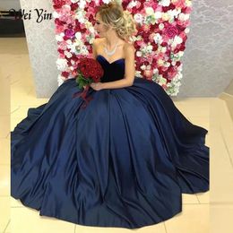 Party Dresses Weiyin AE0622 Elegant Navy Blue Satin Ball Gowns Prom Velvet Sweetheart Top Evening Vestido De Gala