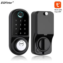 Lock Smart Deadbolt Keyless Entry Electronic Touch Scree Front Bluetooth Tuya APP Control Card Passcode Ekeys Sharing Auto Door Lock