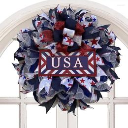 Decorative Flowers Patriotic Wreath Door With American Flag For Independence Day Memorial School El Labour Garden Front