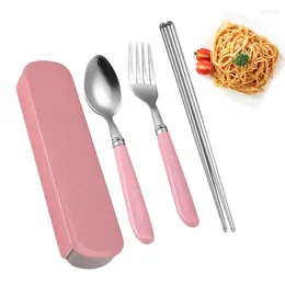 Dinnerware Sets Travel Utensils With Case Stainless Steel Cutlery Set Portable Silverware Fork Spoon Storage Box For Family School