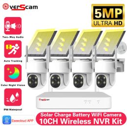 System 5MP WiFi NVR 4MP Solar Security Powered Wireless PTZ Camera Battery System Home Farm Forest Safe IP Solar Camera CCTV 10CH Kit