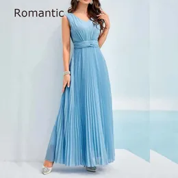 Party Dresses Romantic A Line Sky BlueChiffon Evening Drapd V-Neck Ankle Length Long Dress Saudi Arabia Sleeveless Prom Gown2024