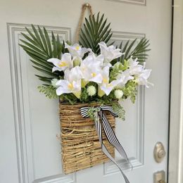 Decorative Flowers Seasonal Door Decor Hanger Spring Flower Basket Wreath Artificial For Venue