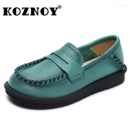 Casual Shoes Koznoy 2.5cm Retro Ethnic Cutout Genuine Leather Manual Suture Mom Spring Autumn Comfy Shallow Slipon Women Flat Loafers