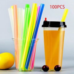 Disposable Cups Straws 100pcs Colored Plastic Straw Jumbo Pearl Milk Tea Porridge Drinking Supplies Individually Wrapped Kitchen Accessories