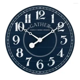 Wall Clocks Blue Analogue Indoor Round Farmhouse Clock With White Arabic Numbers And Quartz Movement 50721 Astronomy Room Decor Battery