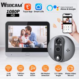 Doorbells WSDCAM Door Peephole Camera Wireless Wifi Doorbell Tuya Video Doorbell Intercom 121 Degree Wide Angle Photo Video Record