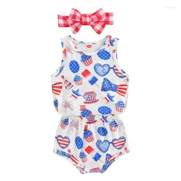 Clothing Sets Pudcoco Baby Girls Independence Day Shorts Sleeveless Round Neck Cartoon Pattern Print Romper 0-18M