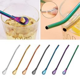 Drinking Straws Filter Straw Spoon Eco-Friendly Stainless Steel Tea Strainer Coffee Bar Filtered Spoons Reusable Hygeian Sucker