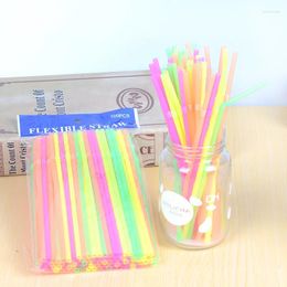 Disposable Cups Straws 500Pcs Fluorescent Plastic Bendable Drinking Beverage Wedding Decor Mixed Colors Party Supplies