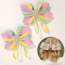 Hair Accessories 2Pcs Colorful Butterfly Hairpin Barrettes Boutique Rhinestone Clip For Litter Girls Ribbon Headwear Kids