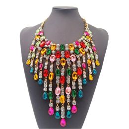 Necklaces Fashion Maxi Clear Crystal Choker Necklace for Women Long Tassel Statement Necklace Pendants Chunky Collar Jewellery Wholesale