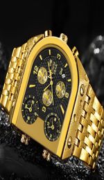 TEMEITE Quartz Mens Watches Top Brand Luxury Golden Clock 3 Time Zone Date Stainless Steel Strap Military Oversize Wristwatch 21037990263