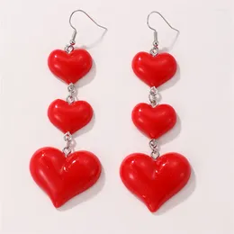 Dangle Earrings Valentine's Day Female With Big Hearts And Long Red Tassels Jewelry