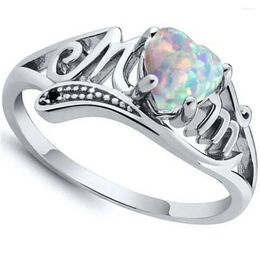 Cluster Rings Luxury Simple Mother Gift Trend Glamour Lady Heart-shaped Opal Silver Colour Ring Fashion Elegant Day Birthday