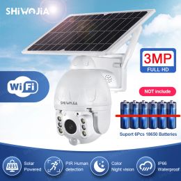 Cameras Shiwojia Solar Panel Camera Wifi Version Ptz 4x 3mp Outdoor Security Wireless Monitor Waterproof Cctv Smart Home Surveillance