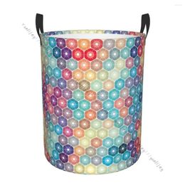 Laundry Bags Basket Round Dirty Clothes Storage Foldable Colourful Mosaic Geometric Abstract Background Waterproof Hamper Organiser