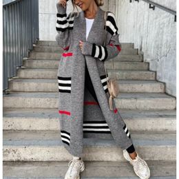 Womens Long Knit Sweaters Cardigan Designer Dress Sweater Women Sweatshirt Ladies Fashion Striped Knitted Coat Loose Outerwear Spring Autumn Women's Clothing