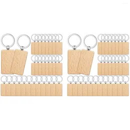 Keychains 100 Pieces Blank Wooden Key Tag Blanks Unfinished Wood Keychain Ring Tags For DIY Crafts Rectangle