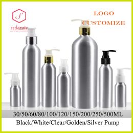 Bottles 10pcs/20pcs 30ML500ML Aluminium Bottle With Pump Lid Cream Gel Pump Refillable Bottle Cosmetic Travel Container Shampoo JX049