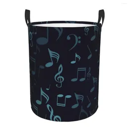 Laundry Bags Folding Basket Music Notes Treble Clef Round Storage Bin Large Hamper Collapsible Clothes Toy Bucket Organizer