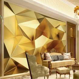 Wallpapers Milofi Custom Large Wallpaper Mural 3D Golden Geometric Polygon Stereo Background